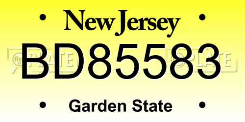 BD85583 New Jersey License Plate