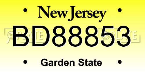 BD88853 New Jersey License Plate