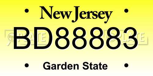 BD88883 New Jersey License Plate