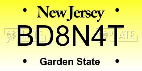 BD8N4T New Jersey License Plate