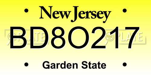 BD8O217 New Jersey License Plate