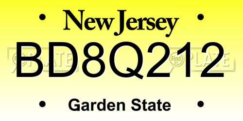 BD8Q212 New Jersey License Plate