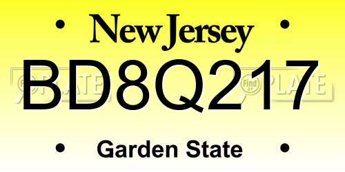 BD8Q217 New Jersey License Plate