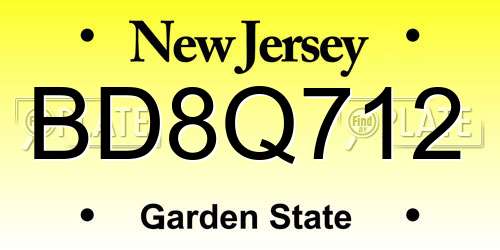 BD8Q712 New Jersey License Plate