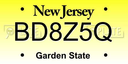 BD8Z5Q New Jersey License Plate