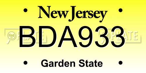 BDA933 New Jersey License Plate