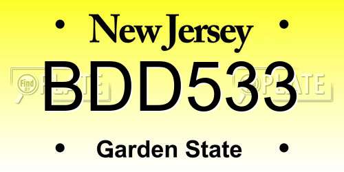 BDD533 New Jersey License Plate