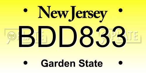 BDD833 New Jersey License Plate