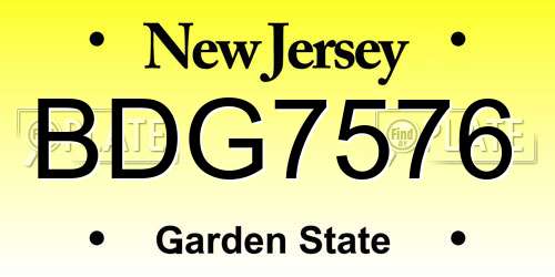 BDG7576 New Jersey License Plate
