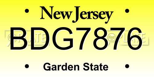 BDG7876 New Jersey License Plate