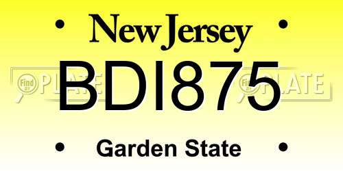BDI875 New Jersey License Plate