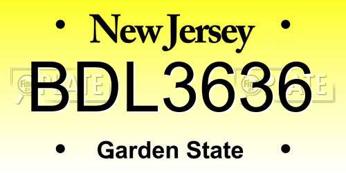 BDL3636 New Jersey License Plate