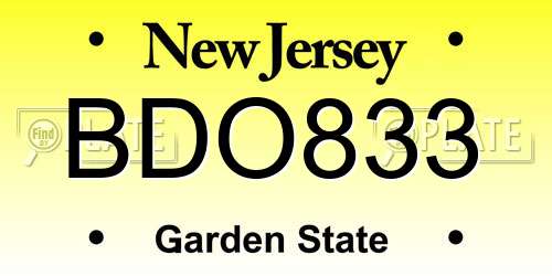 BDO833 New Jersey License Plate