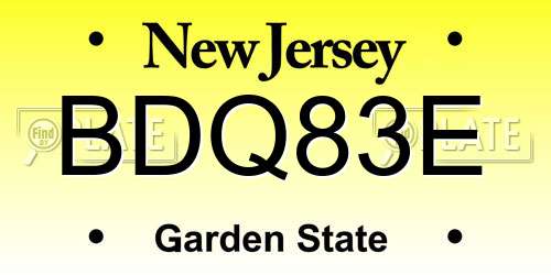 BDQ83E New Jersey License Plate