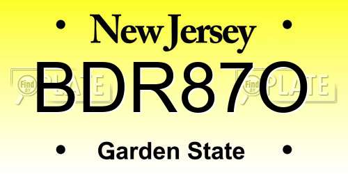 BDR87O New Jersey License Plate