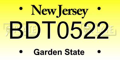 BDT0522 New Jersey License Plate