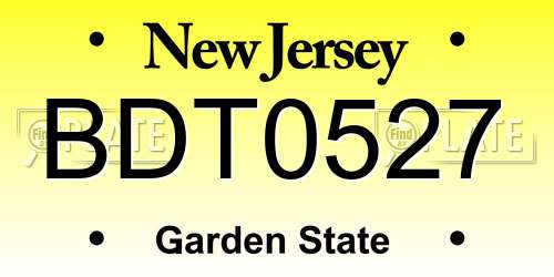 BDT0527 New Jersey License Plate