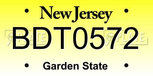 BDT0572 New Jersey License Plate