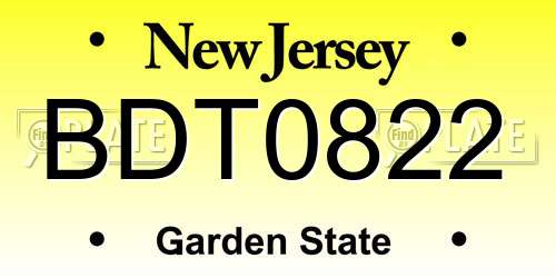 BDT0822 New Jersey License Plate