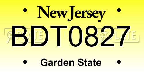 BDT0827 New Jersey License Plate