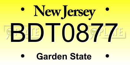 BDT0877 New Jersey License Plate