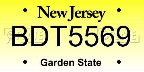 BDT5569 New Jersey License Plate