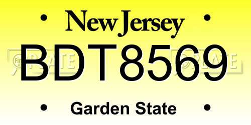 BDT8569 New Jersey License Plate