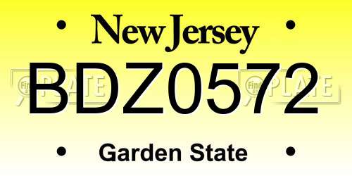 BDZ0572 New Jersey License Plate