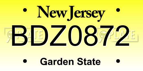 BDZ0872 New Jersey License Plate