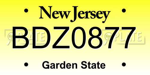 BDZ0877 New Jersey License Plate
