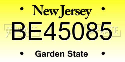 BE45085 New Jersey License Plate