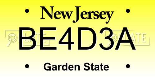 BE4D3A New Jersey License Plate