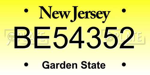 BE54352 New Jersey License Plate