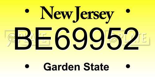BE69952 New Jersey License Plate