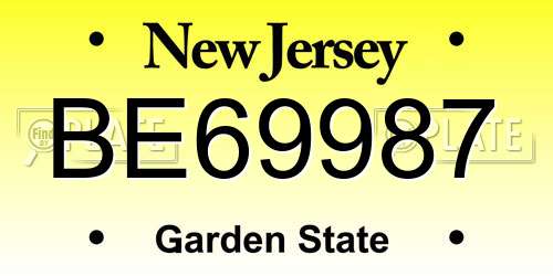 BE69987 New Jersey License Plate