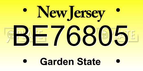 BE76805 New Jersey License Plate
