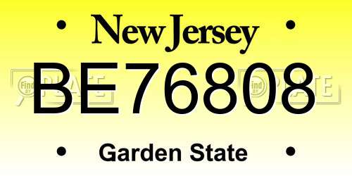 BE76808 New Jersey License Plate