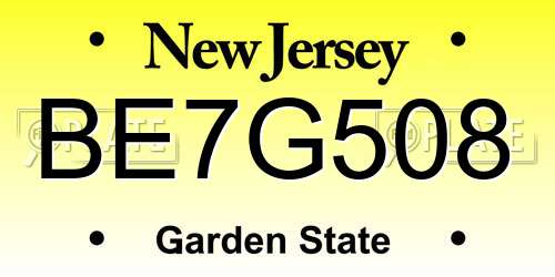 BE7G508 New Jersey License Plate