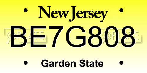 BE7G808 New Jersey License Plate