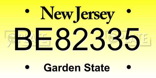 BE82335 New Jersey License Plate