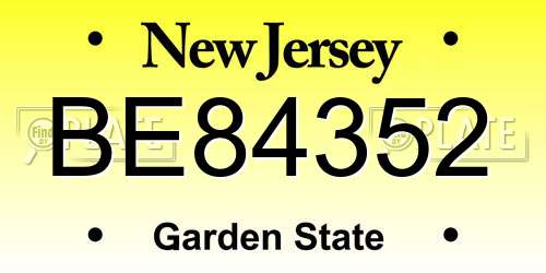 BE84352 New Jersey License Plate