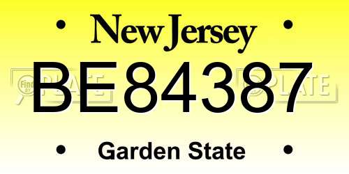 BE84387 New Jersey License Plate