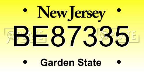 BE87335 New Jersey License Plate