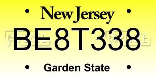 BE8T338 New Jersey License Plate