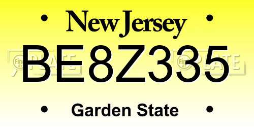BE8Z335 New Jersey License Plate