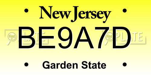BE9A7D New Jersey License Plate