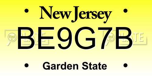 BE9G7B New Jersey License Plate