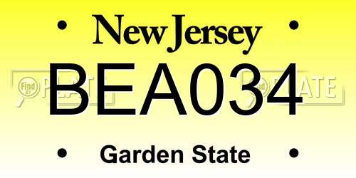 BEA034 New Jersey License Plate