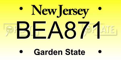 BEA871 New Jersey License Plate