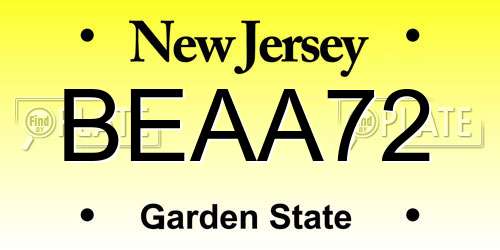 BEAA72 New Jersey License Plate